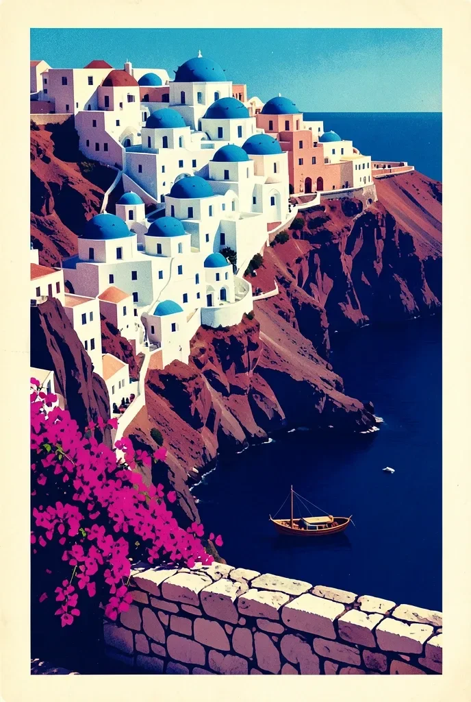 Santorini Blue Dome Travel Poster — image prompt preview