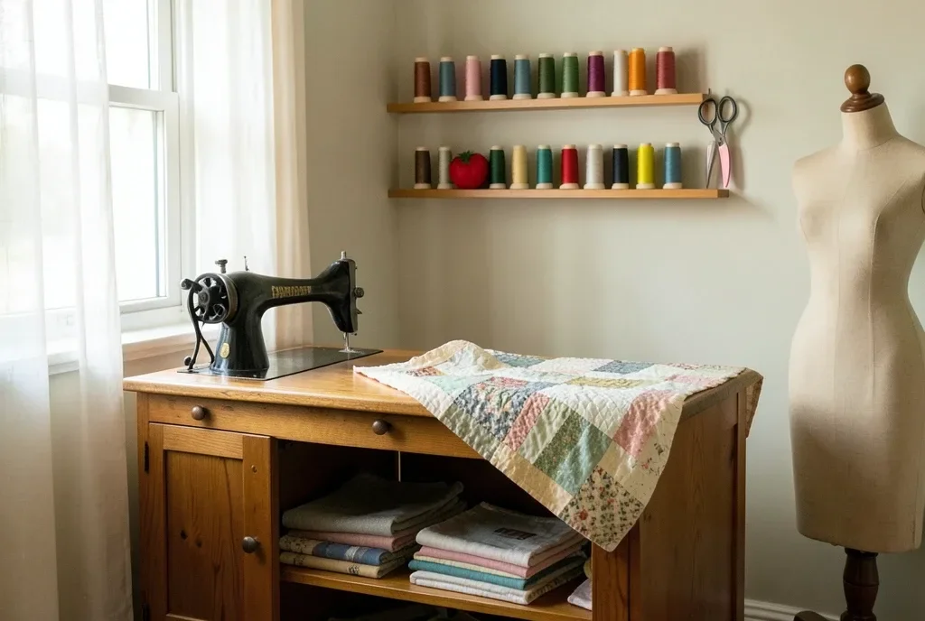 Sewing Room with a Vintage Machine — image prompt preview