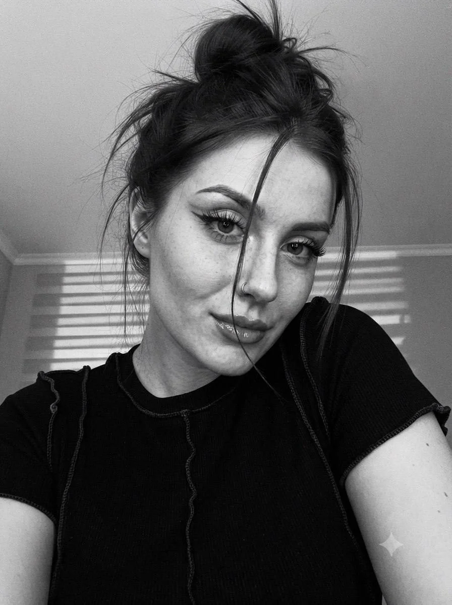 Shadowed Messy Bun Selfie — image prompt preview