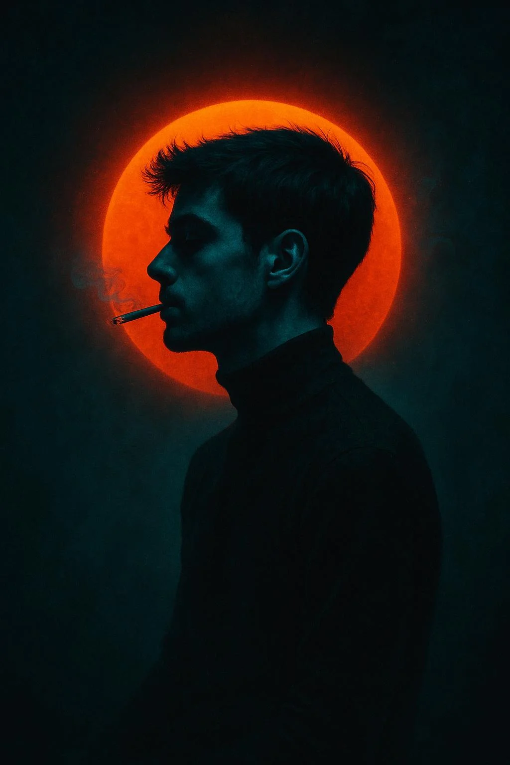 Silhouette in Teal & Flame — image prompt preview