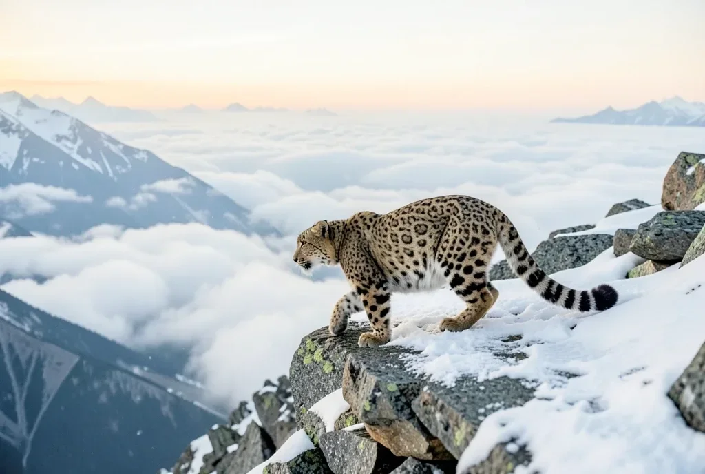 Snow Leopard on a Himalayan Ridge in Wind — image prompt preview