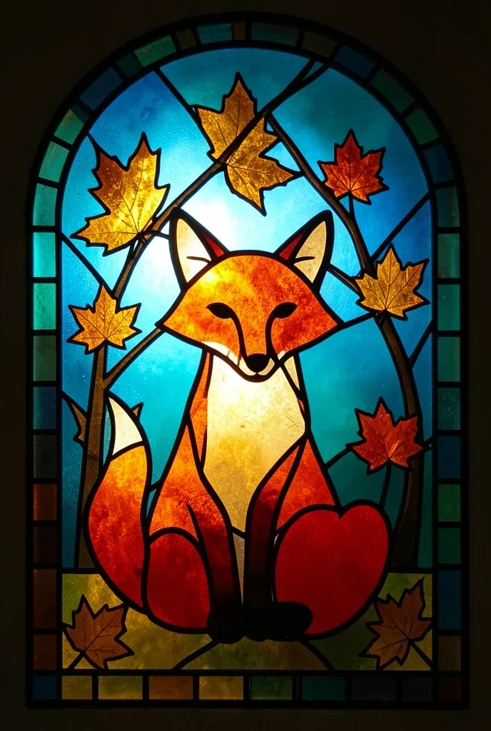 Stained Glass Fox in an Autumn Window — image prompt preview