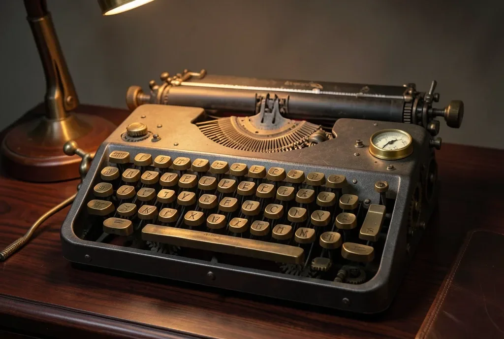 Steampunk Brass Keyboard Typewriter Design — image prompt preview