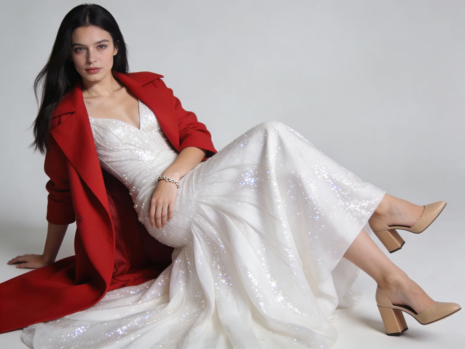 Stylish Young Woman Wearing A Glamorous White — image prompt preview