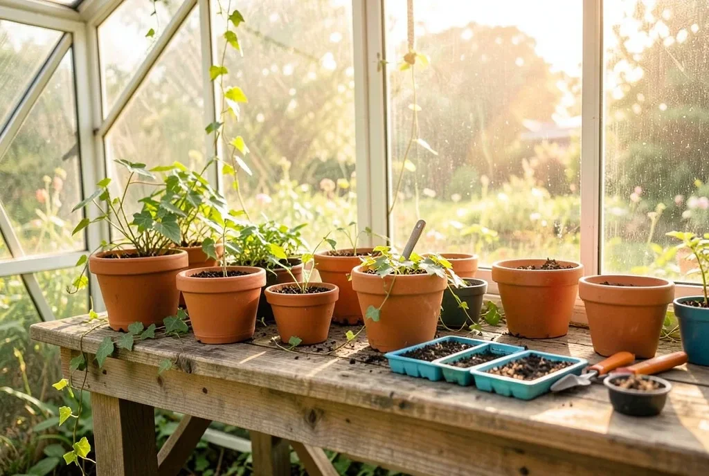 Sunlit Greenhouse Workbench — image prompt preview