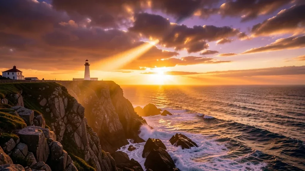 Sunset Cliff Lighthouse Beam — image prompt preview
