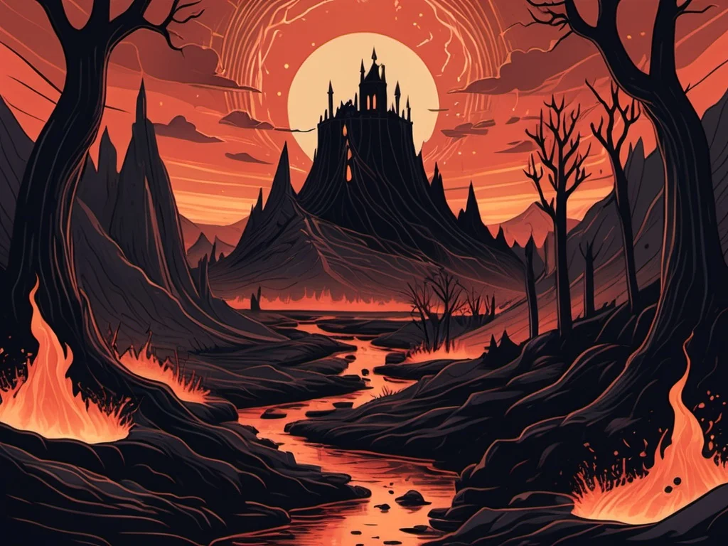 Tarot Card Illustration Of A Hellish Landscape — image prompt preview