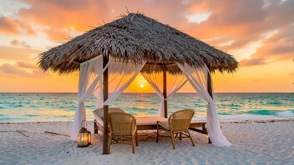 Tropical Beach Cabana at Sunset — image prompt preview