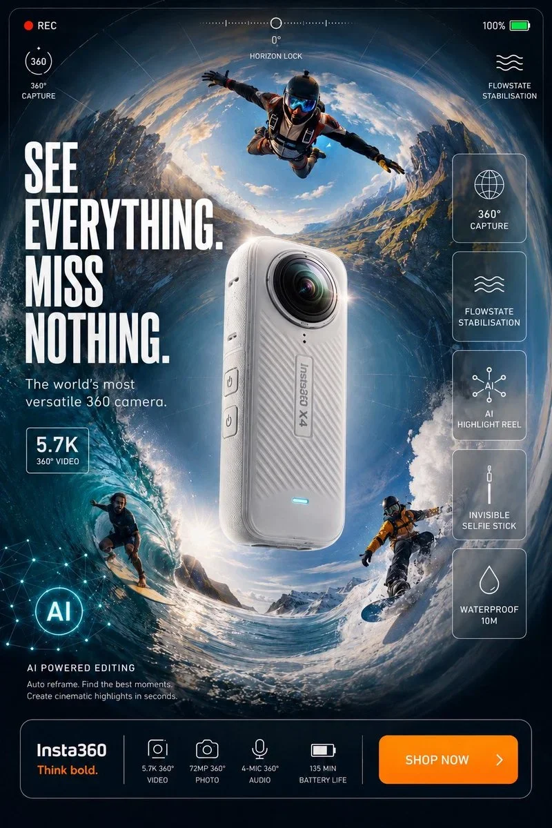 Ultra-High-End Commercial Product Advertisement Poster For Gopro — image prompt preview