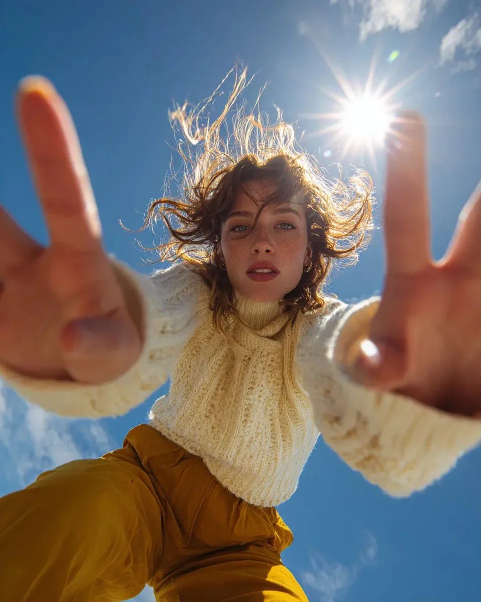 Ultra Wide-Angle Low-Angle Portrait Shot From Ground — image prompt preview