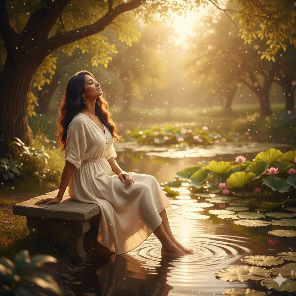 Unfolds Beside A Tranquil Pond — image prompt preview
