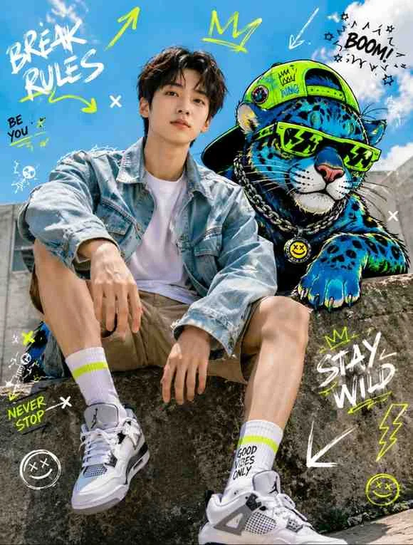 Urban Wild Fusion – Streetwear Editorial with Neon — image prompt preview