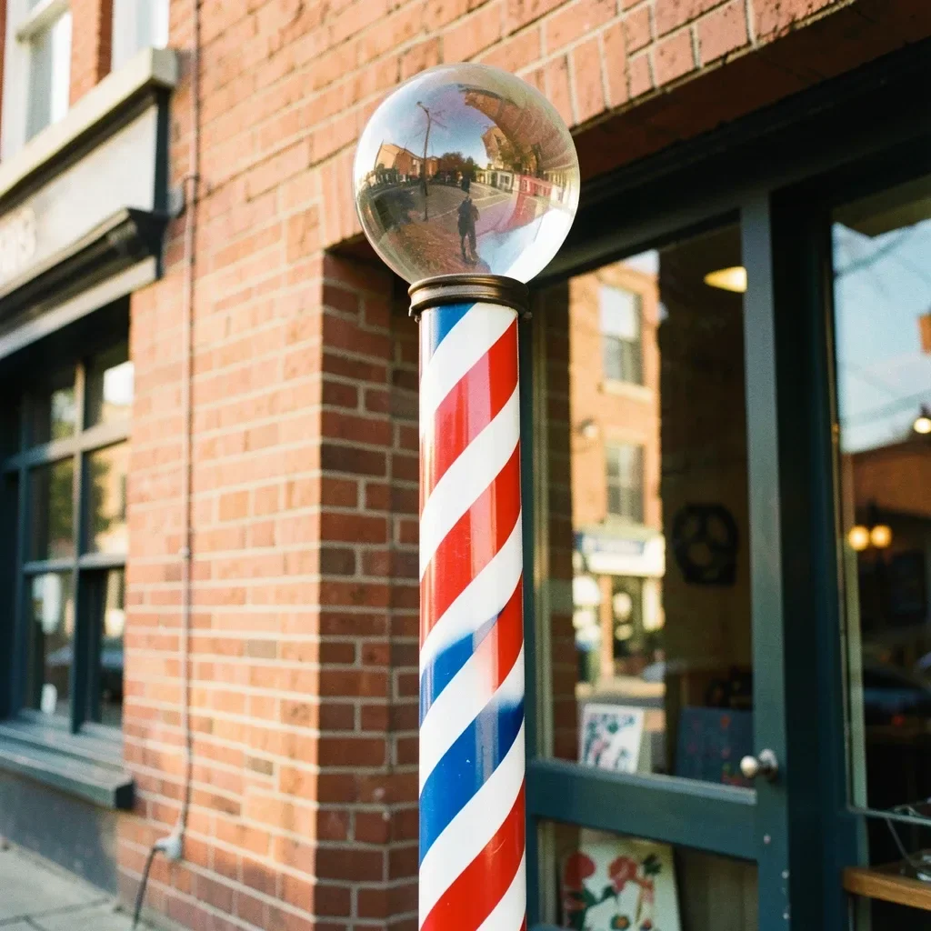 Vintage Barber Pole on a Brick Storefront — image prompt preview