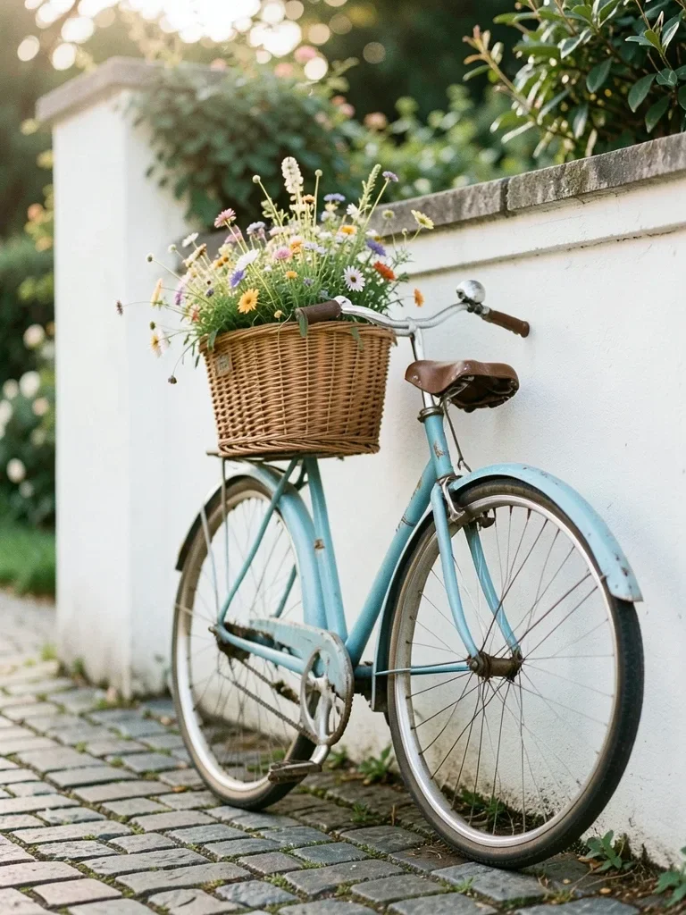 Vintage Bicycle with Basket of Flowers — image prompt preview