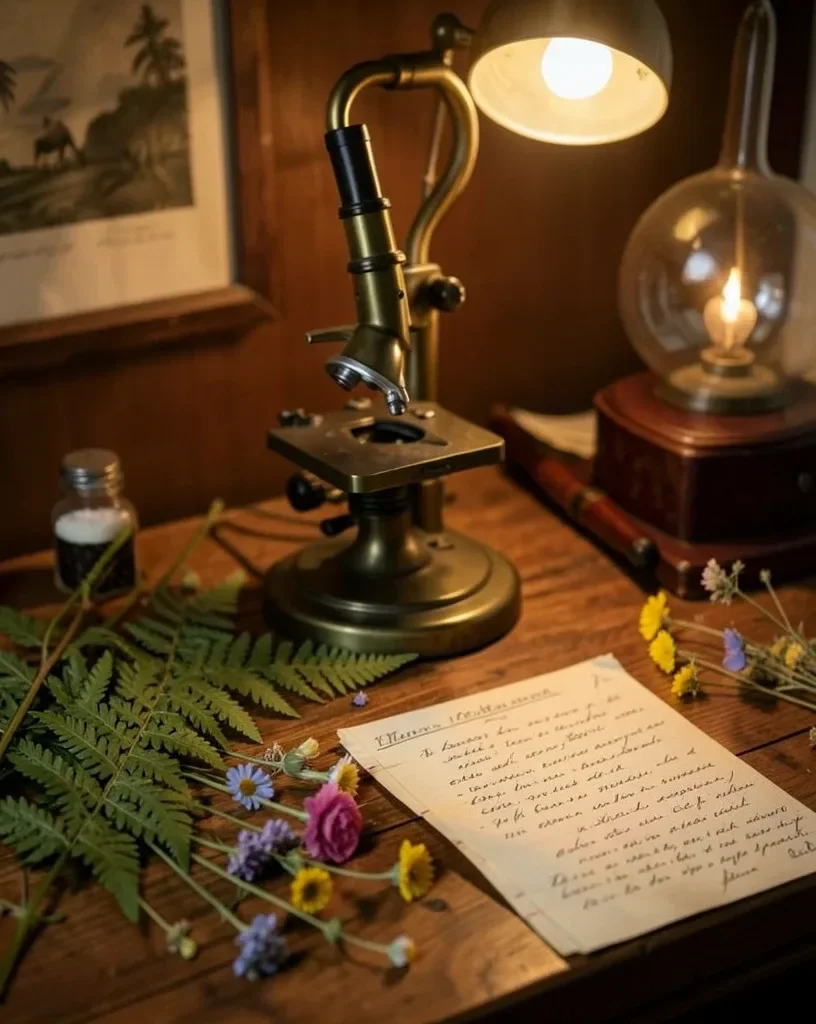 Vintage Microscope and Botanical Press — image prompt preview