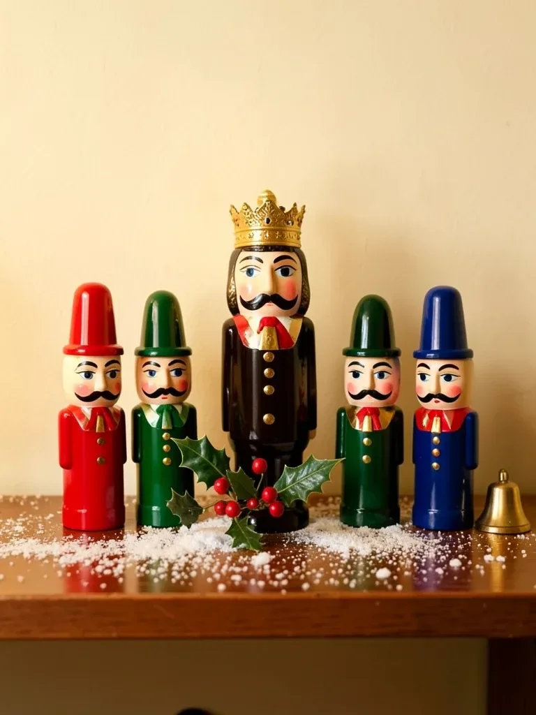 Vintage Nutcracker Display on a Wooden Shelf — image prompt preview