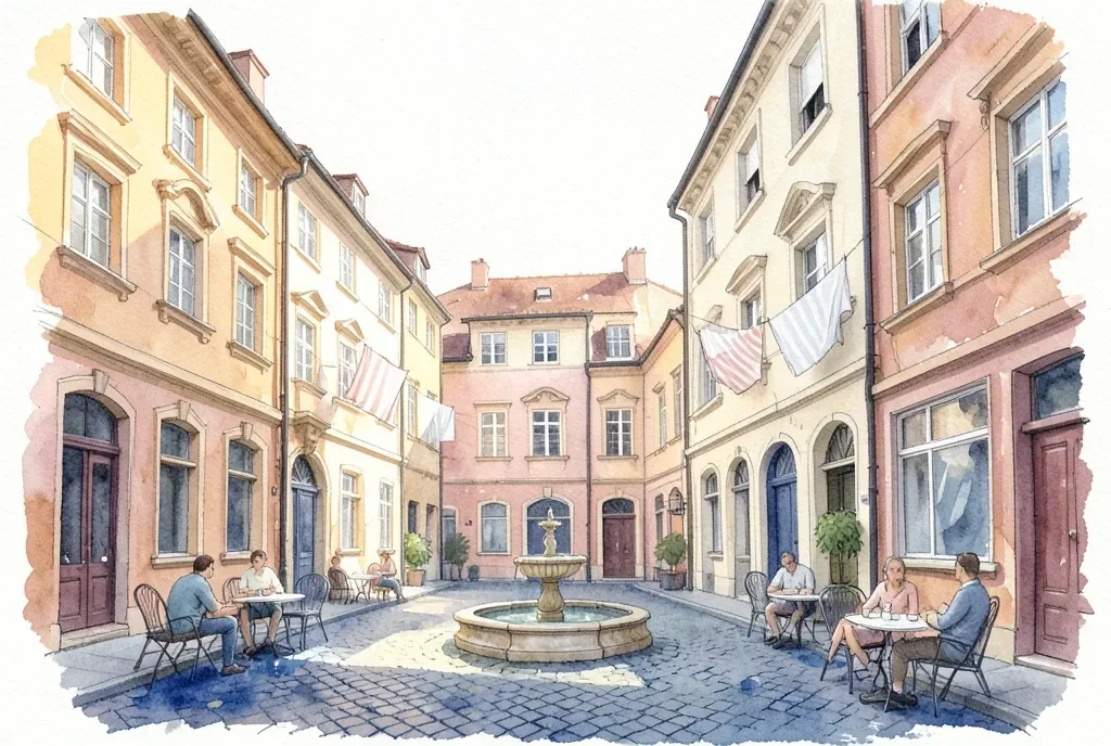 Watercolor European Old Town Square — image prompt preview