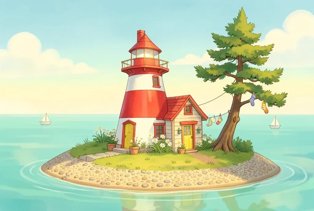 Whimsical Lighthouse Cottage on a Tiny Island — image prompt preview