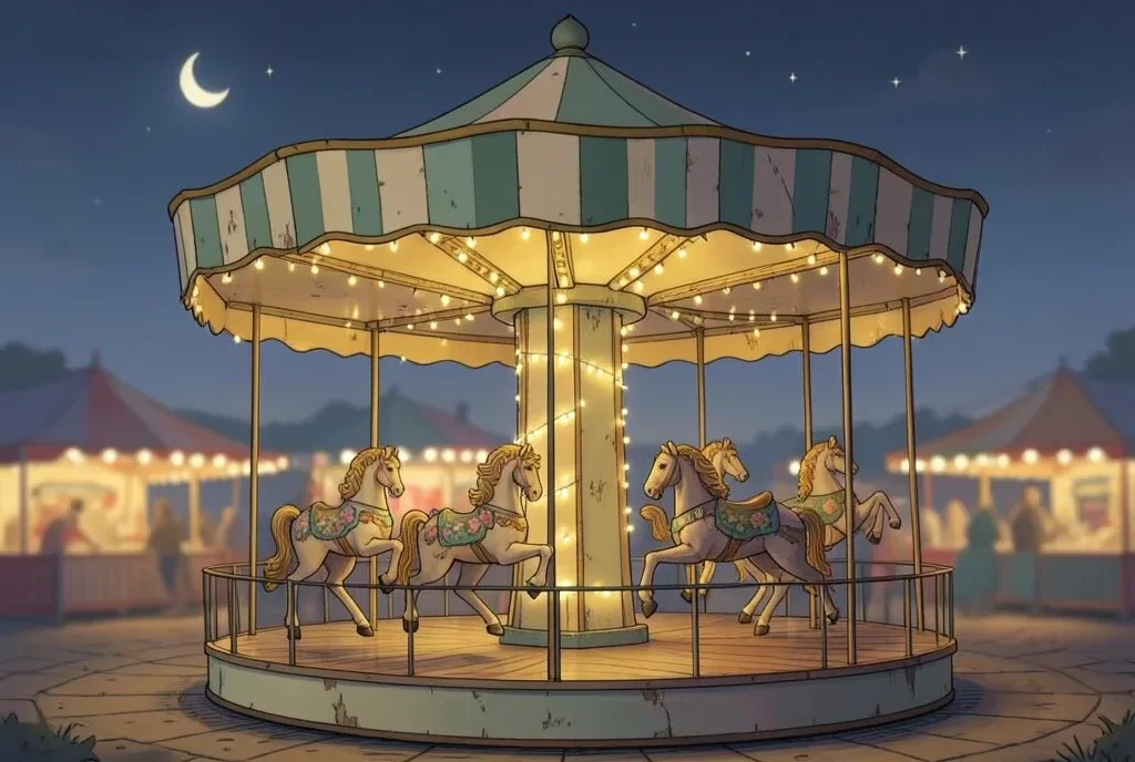 Whimsical Merry-Go-Round with Painted Horses at Twilight — image prompt preview