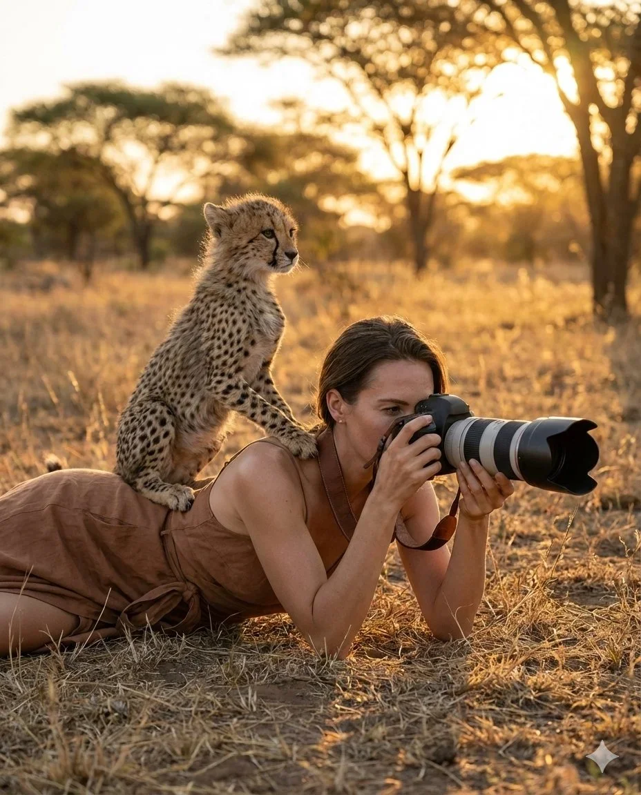 Wildlife Photography Scene: An Elegant Woman In — image prompt preview