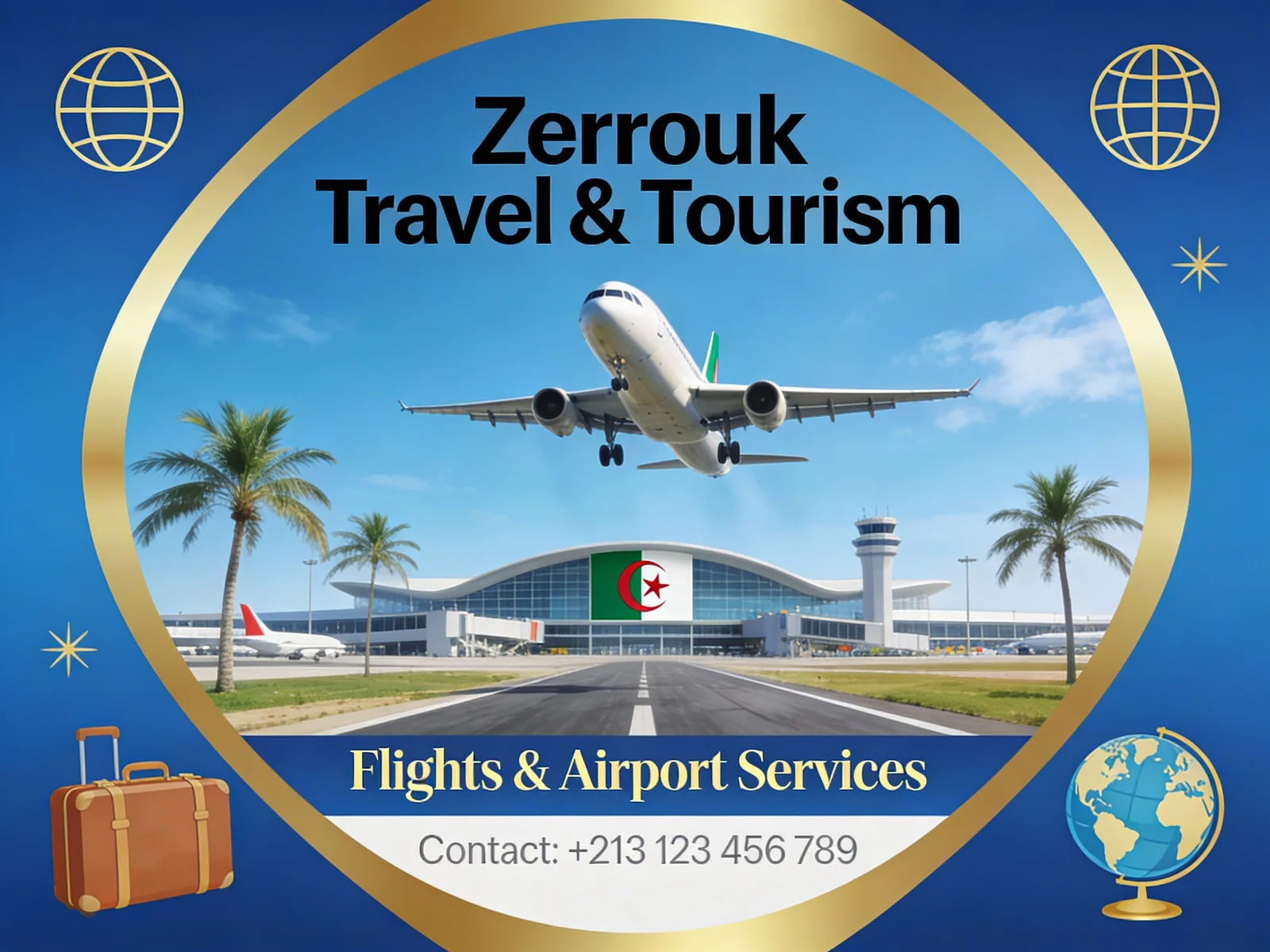 Zerrouk Travel And Torisme Flight Airpot Algeria — image prompt preview